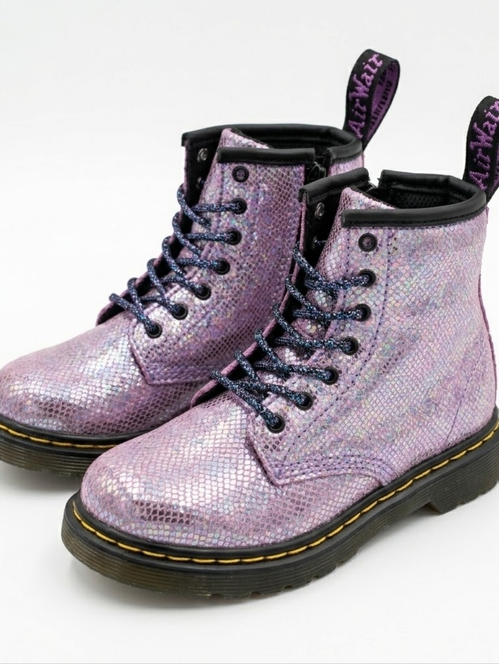 Dr. Martens Baby Girl 1460 Boots Size 7 Iridescent Pink Glitter Crackle Leather